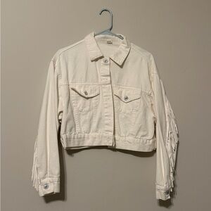 Women's White Fringe Cropped Jacket